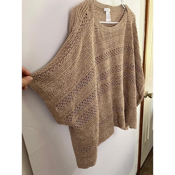 J Jill Sweater One Size Small to Large Brown Open Stitch Knit Pullover Poncho - Picture 2 of 7